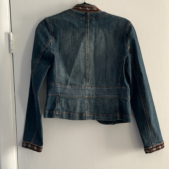 Paris blues Jean jacket with brown velvet trim floral details embroidering sz S - Picture 7 of 7